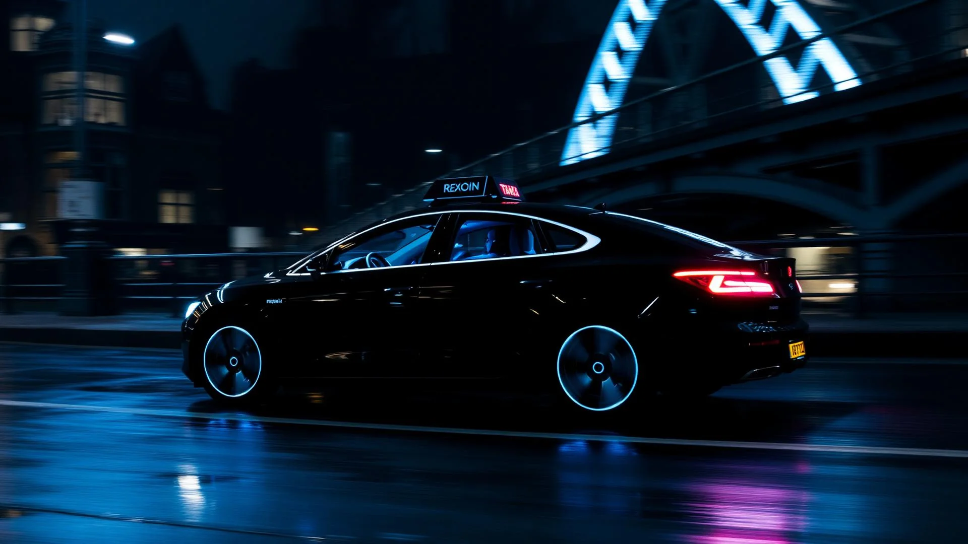 Elektrische taxi in Amsterdam in de avond
